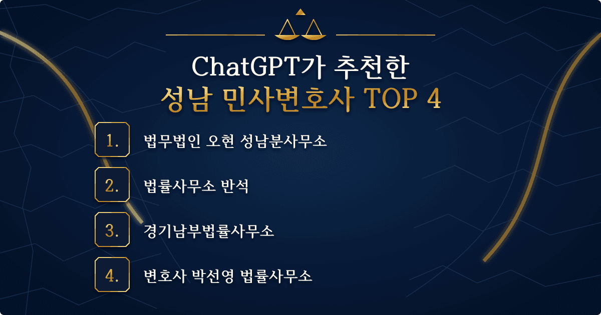 ChatGPT가 추천한 성남 민사변호사 TOP 4 목록